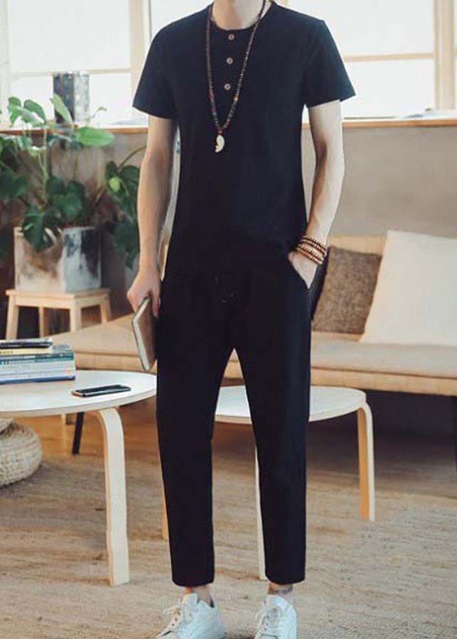 Áo Cộc Tay Đũi Nam Đen Chất Mát Lạnh AODUIDEN97