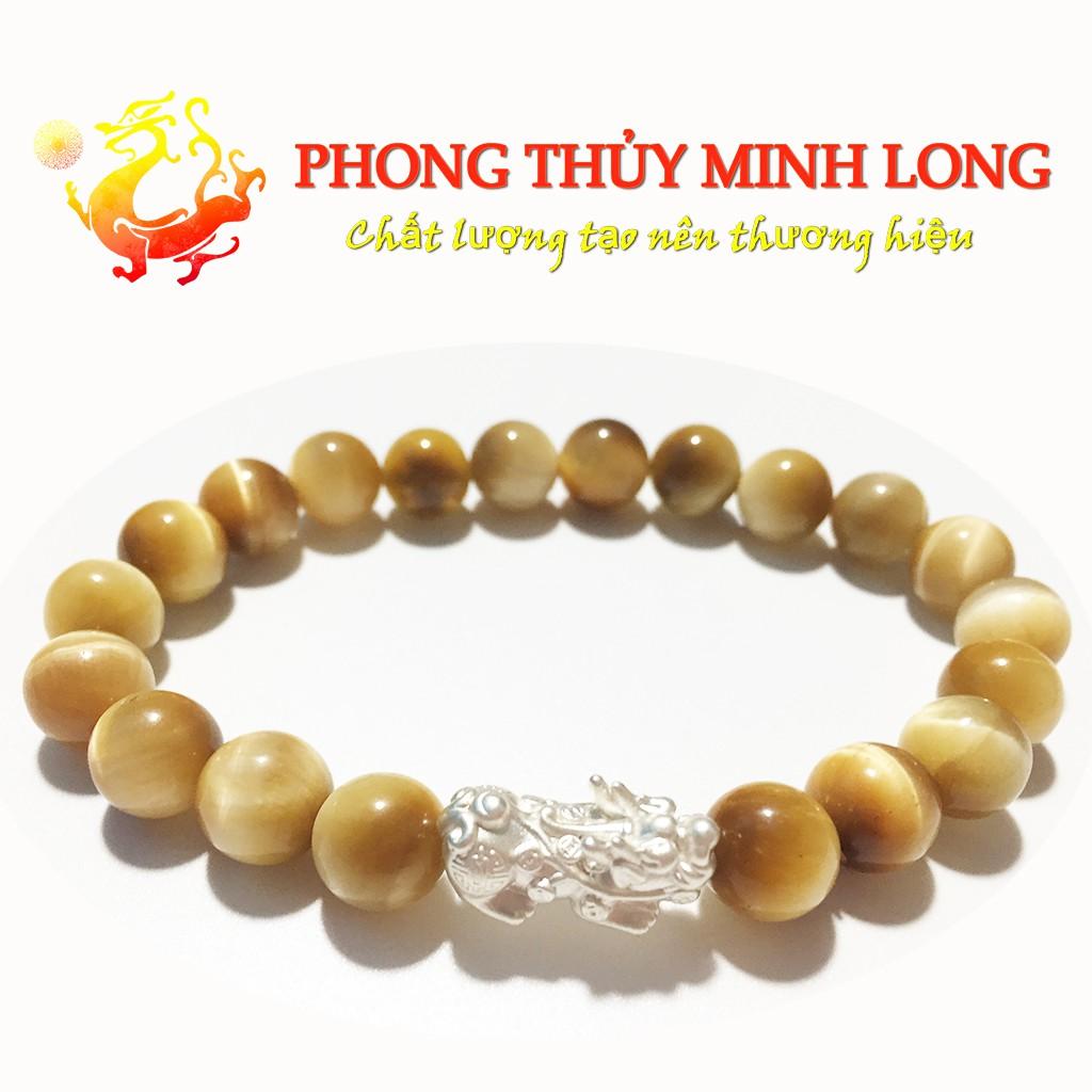 Vòng tay đá Mắt Hổ Vàng Tâm chất lượng 5A mix Tỳ Hưu Bạc hợp mệnh Thổ và mệnh Kim
