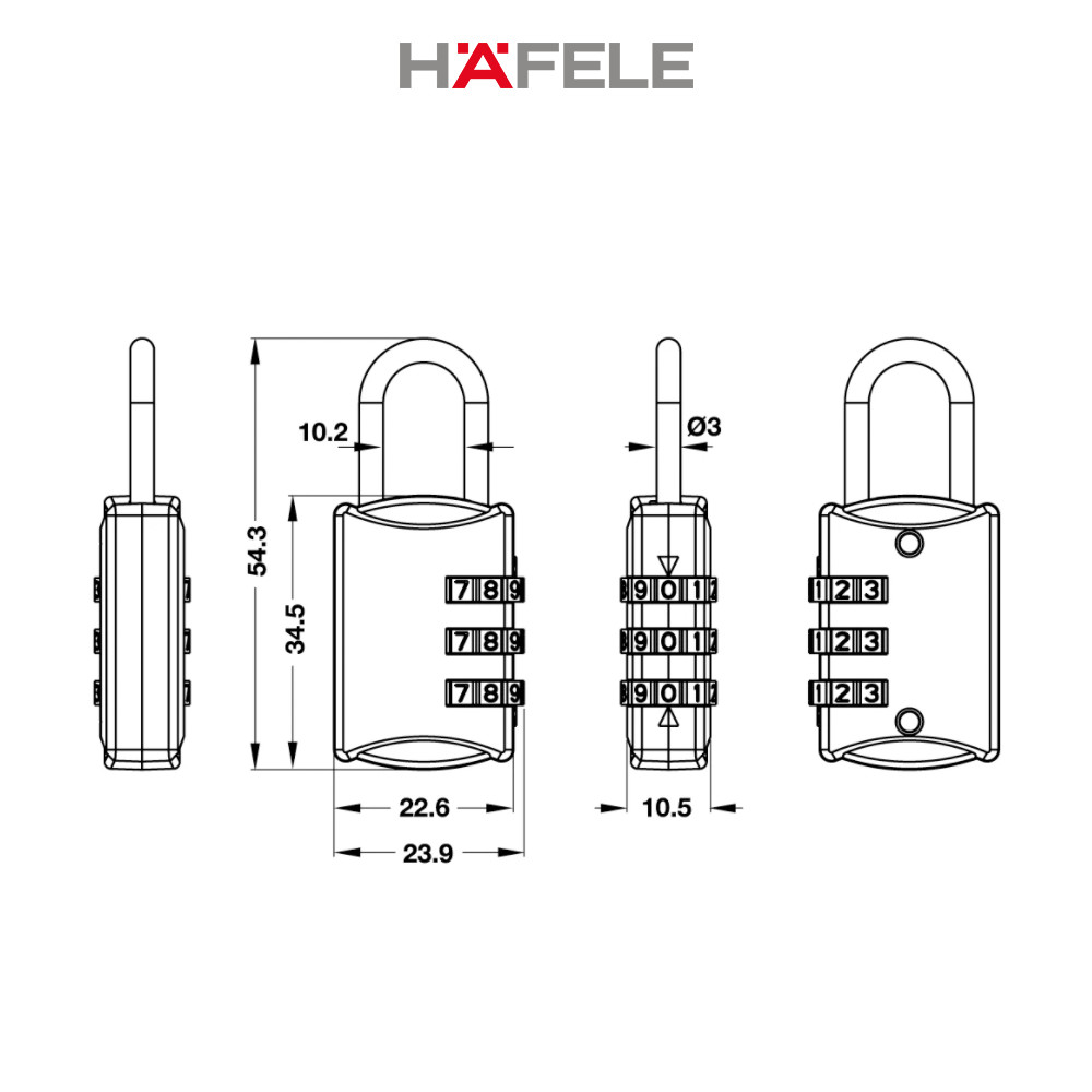 Khóa số Hafele 20302 màu xanh - 482.09.001 (Hàng chính hãng)