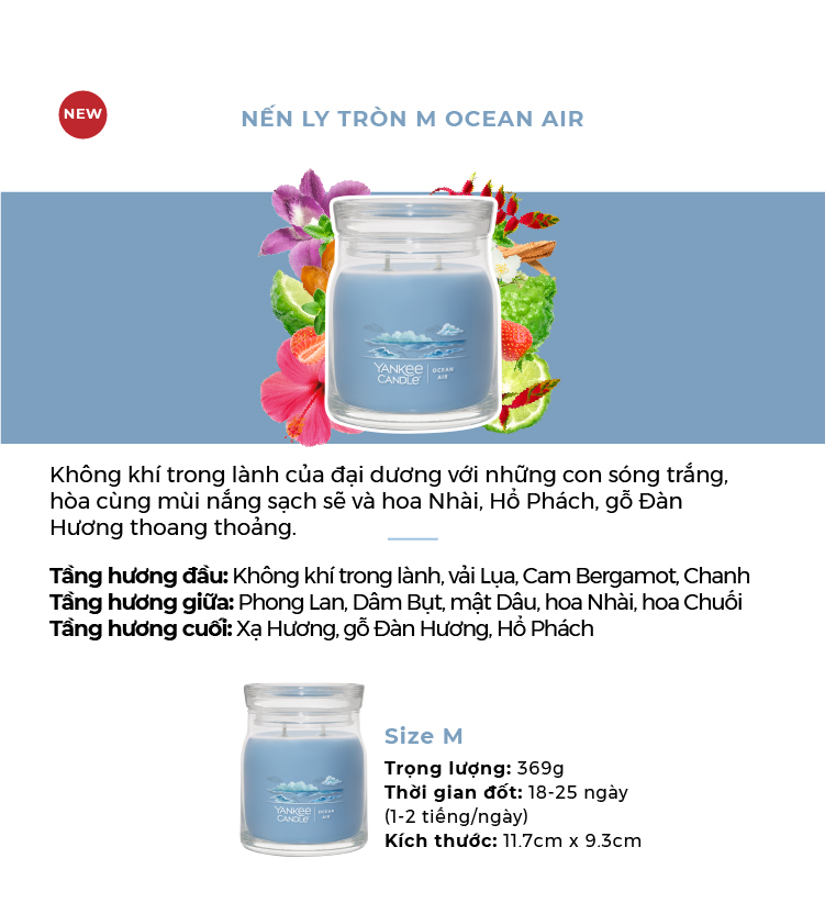 Nến ly tròn sáp đậu nành Yankee Candle size M (369g) - Ocean Air