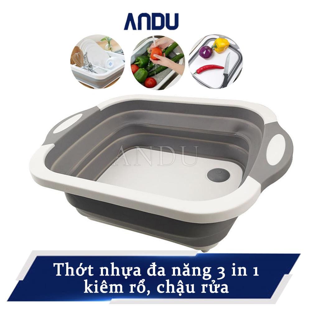 Thớt Nhựa Đa Năng 3 Trong 1 Kiêm Rổ Đựng và Chậu Rửa Tiện Dụng