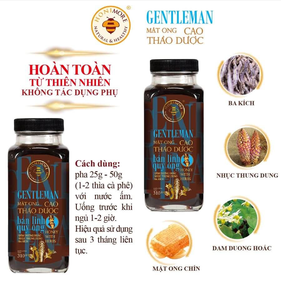 Mật ong thượng hạng - cao thảo dược Gentleman Honimore 310g chăm sóc sức khoẻ nam