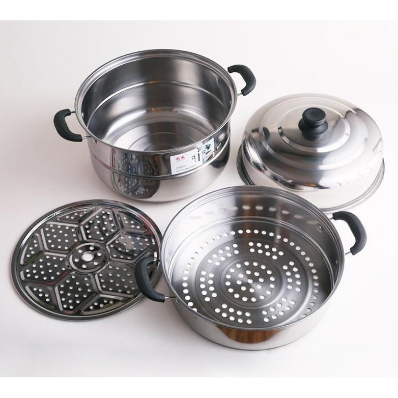 Nồi hấp xửng hấp 3 tầng hấp gà xôi bánh bao chất liệu inox cao cấp size 28cm dùng được bếp từ