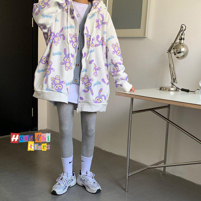 Áo Hoodie Zip 3D Thỏ Tím Dáng Rộng - Khoác Hoodie Dây Kéo In Hình Unisex - MM