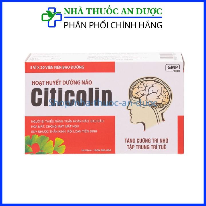 Hoạt huyết dưỡng não Ginkgo biloba Citicolin giảm đau đầu, hoa mắt, chóng mặt - Hộp 100 viên