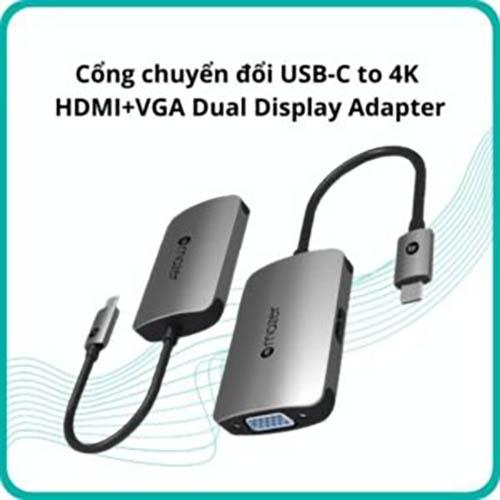 Cổng Chuyển Đổi Mazer USB-C to 4K-HDMI+VGA Dual Display Adapter, Vỏ chất liệu Aluminum giúp giảm thiểu nhiễu điện từ Hàng Chính Hãng