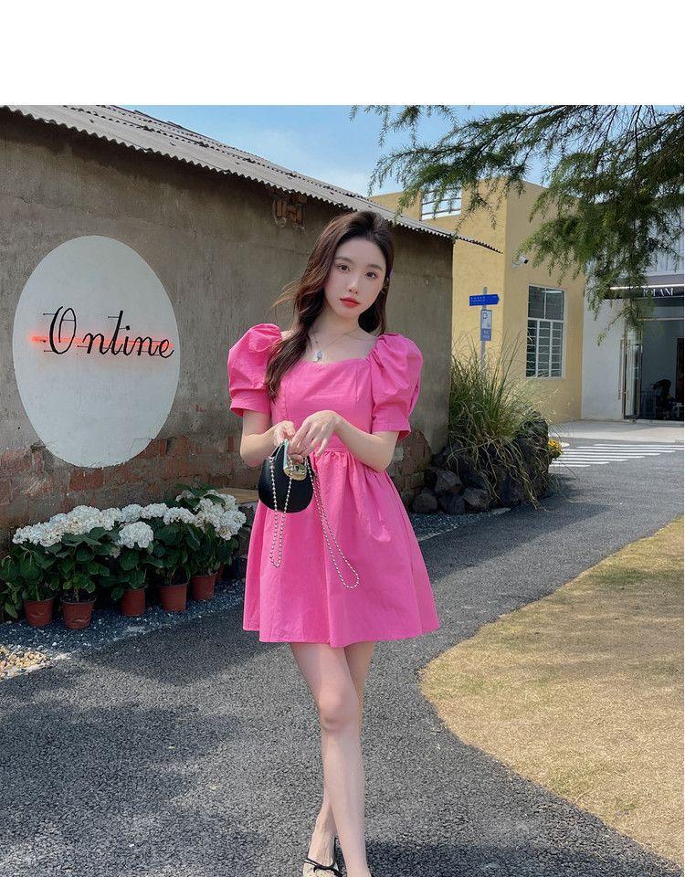 DIYIWEI 2023 Mùa hè Hàn Quốc phiên bản Pháp Vintage Orange Terrier Bowknot Thu hẹp eo Hiển thị Skinny Short Dress Cô gái nhỏ