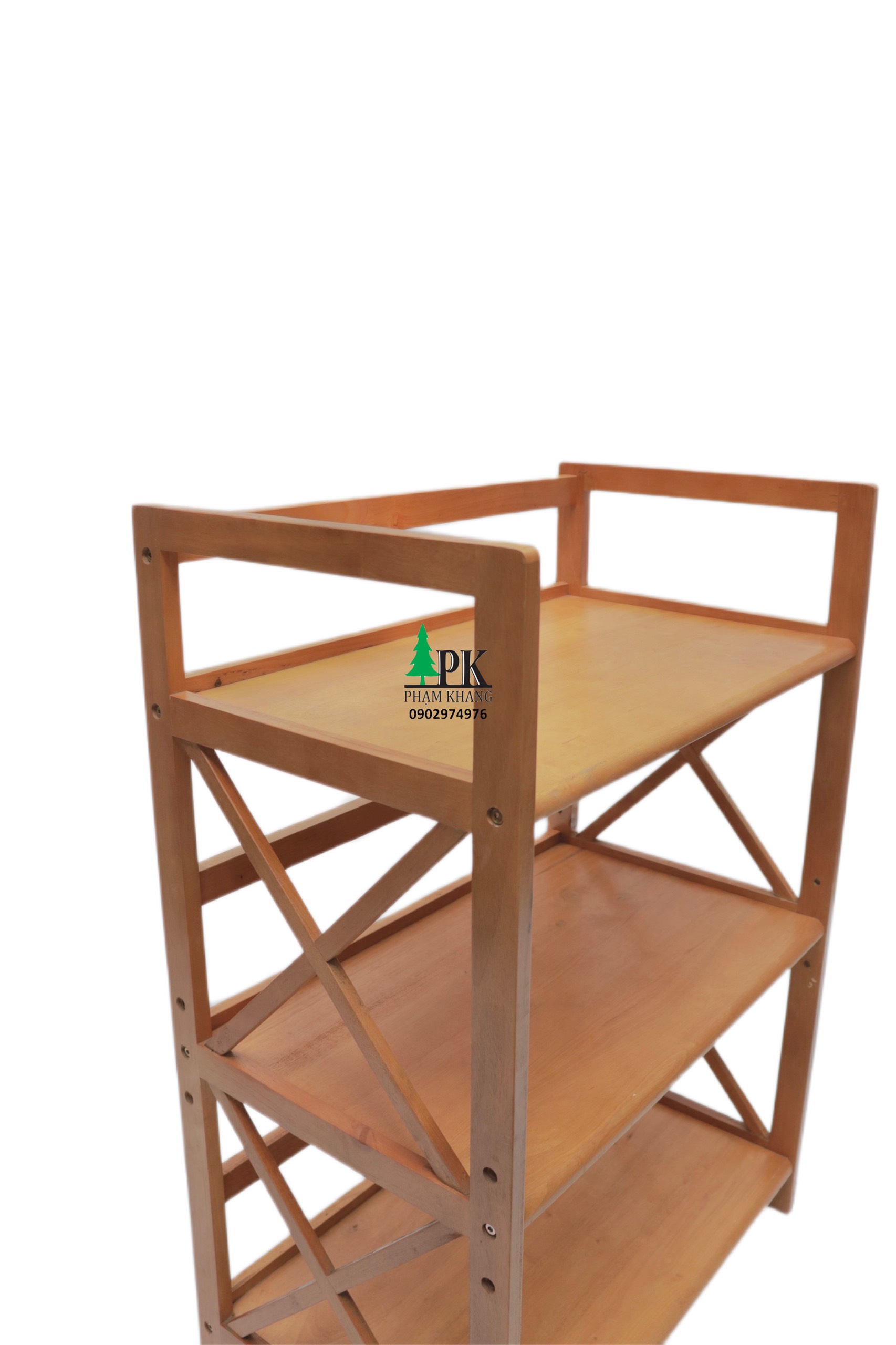 Kệ lò vi sóng gỗ 3 tầng Phạm Khang - Gỗ cao su tự nhiên màu Gỗ Tự Nhiên/ Vàng Cherry - Kích thước rộng 62 cm