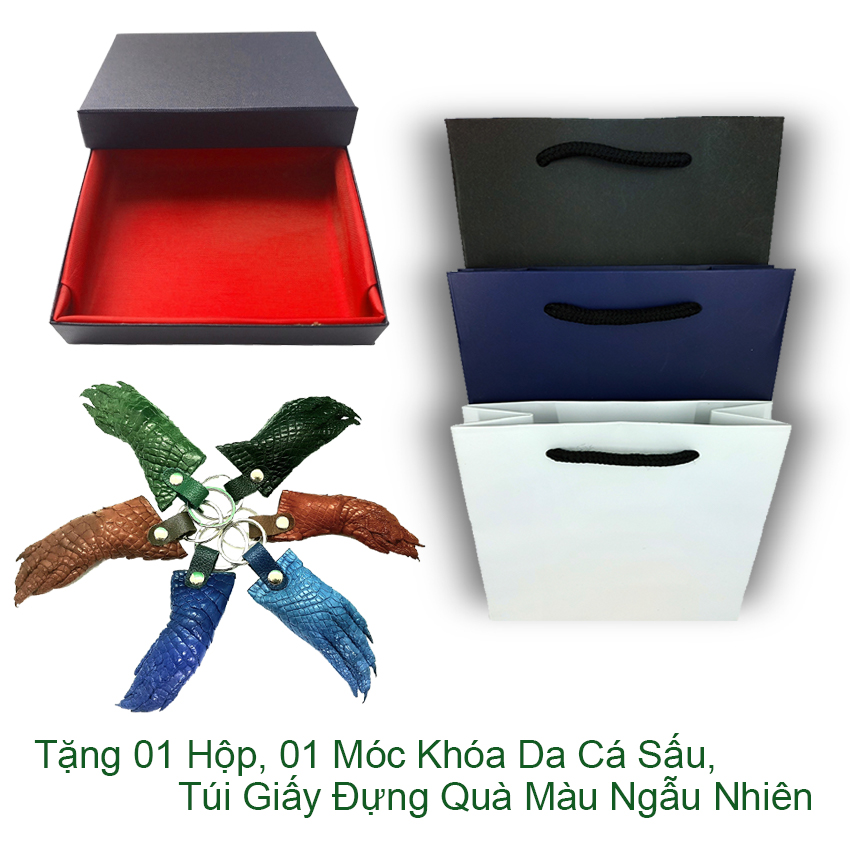 Ví Nam Da Cá Sấu Thật 2 Mặt Cao Cấp CS1-VI1TCK5, Kiểu Ví Đứng + Tặng Kèm Móc Khóa Da Cá Sấu, Hộp Và Túi Giấy Đựng Quà Sang Trọng