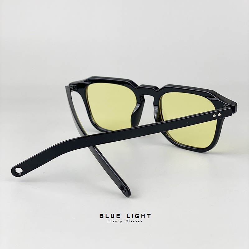 Kính Râm, Kính Mát Mắt Vuôg Góc Cạnh Màu Vàng Khung Đen Hàn Quốc