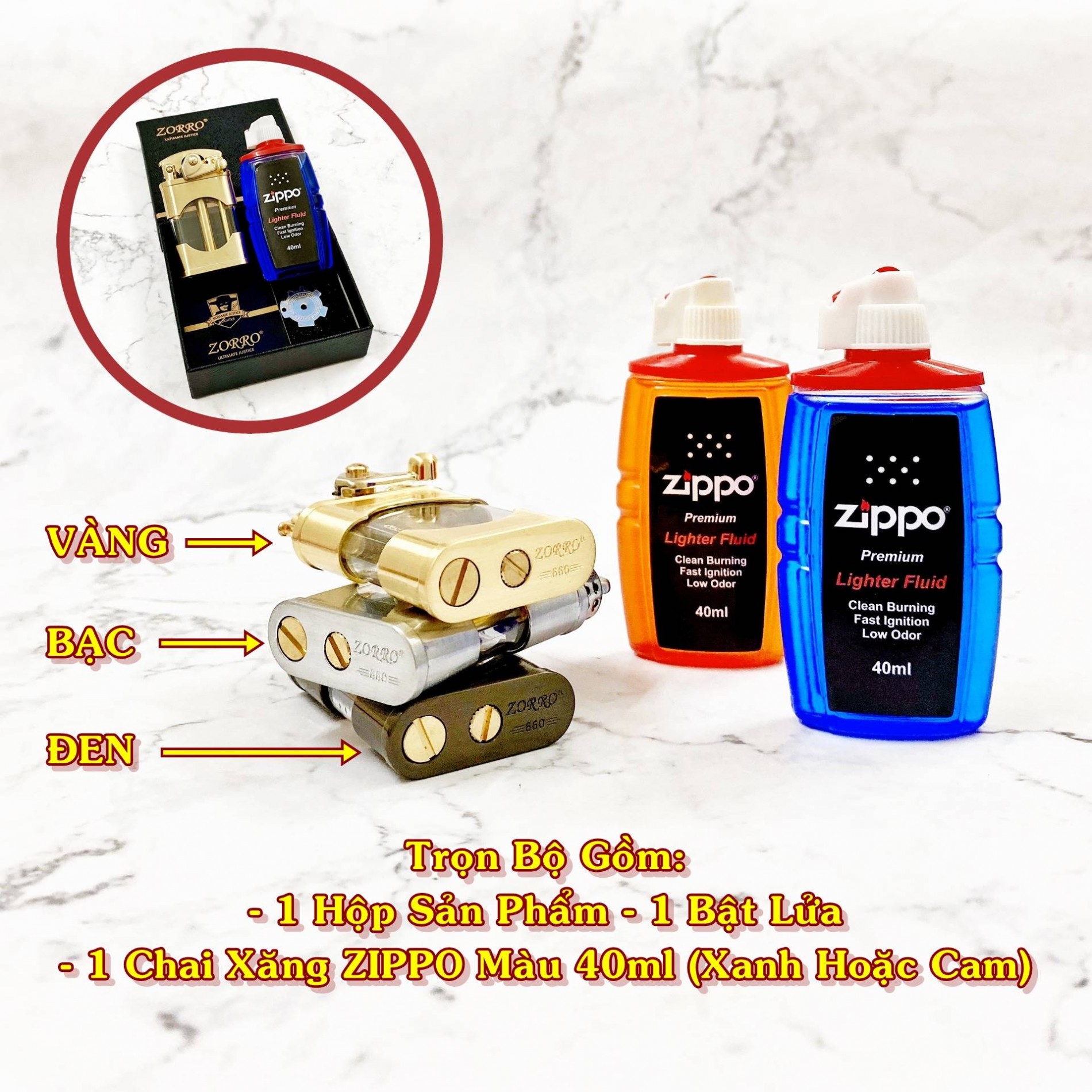 SET Bật lửa hột quẹt xăng lộ thiên Z660 búng tay đánh lửa kèm chai xăng - xài xăng