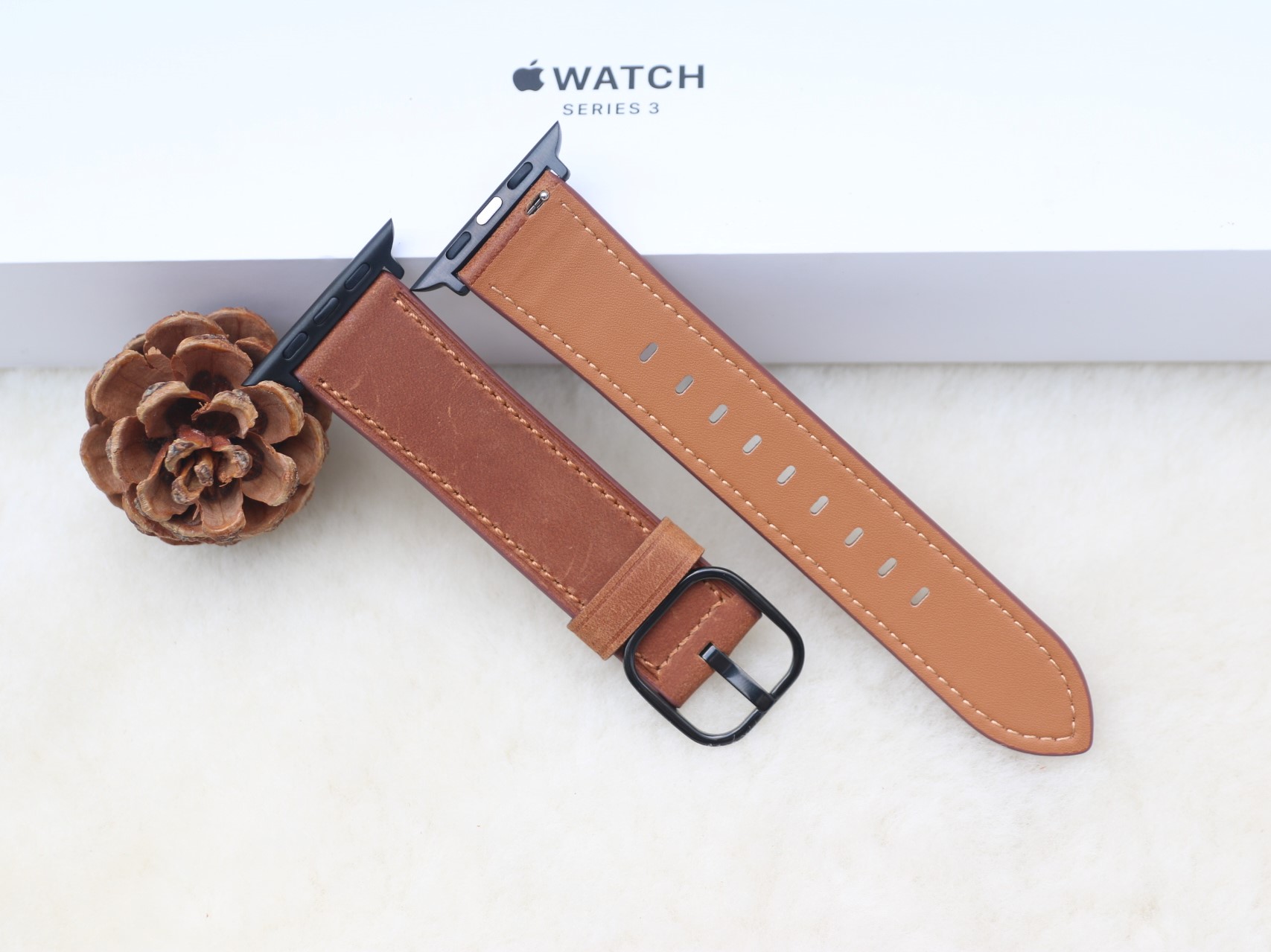 Dây Da Bò Cao Cấp chất da Mềm màu săc Nâu Ngựa, Nâu dành cho Apple Watch Size 38mm / 40mm / 42mm / 44mm