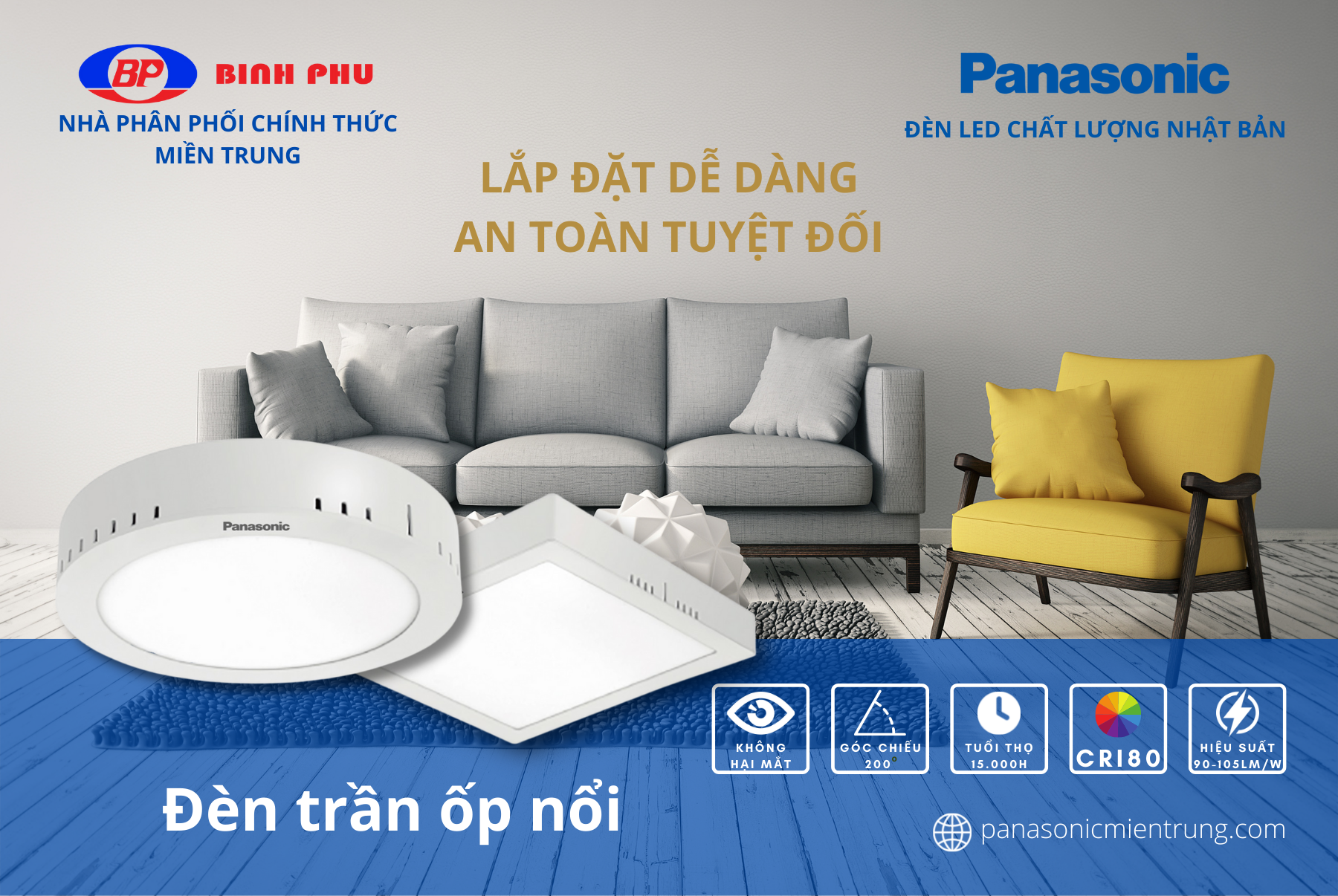 Đèn ốp trần nổi Tròn Panasonic Surface Mounted Công suất , ốp trần ban công, ốp trần hành lang