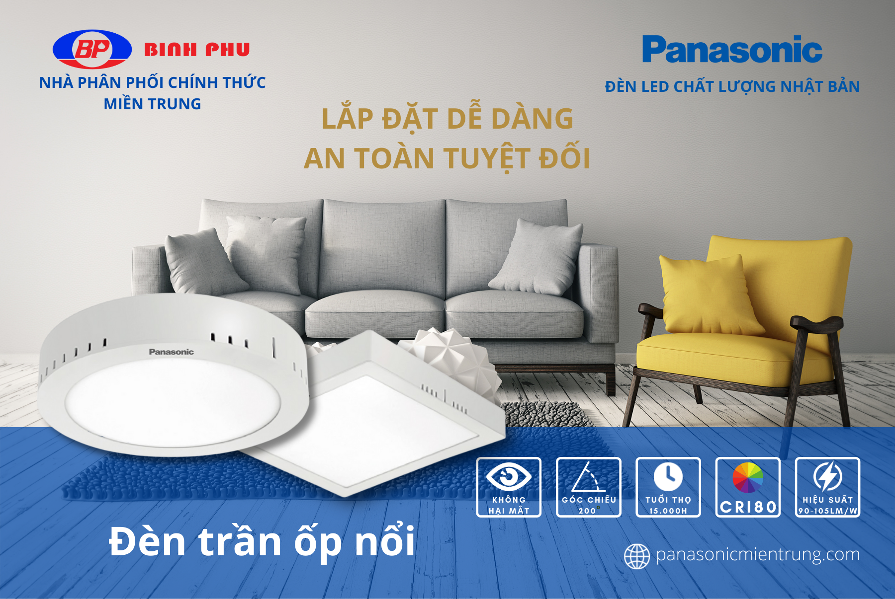 Đèn ốp trần nổi Tròn Panasonic Surface Mounted Công suất (6W, 12W, 18W, 24W), ốp trần ban công, ốp trần hành lang