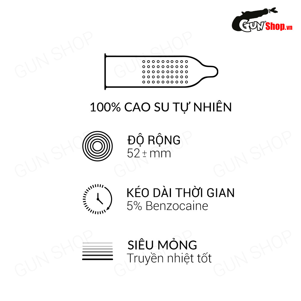 [Hộp 10 cái] Bao cao su OLO 0.01 Ống Phật tròn Performa - Gân gai, siêu mỏng, kéo dài thời gian