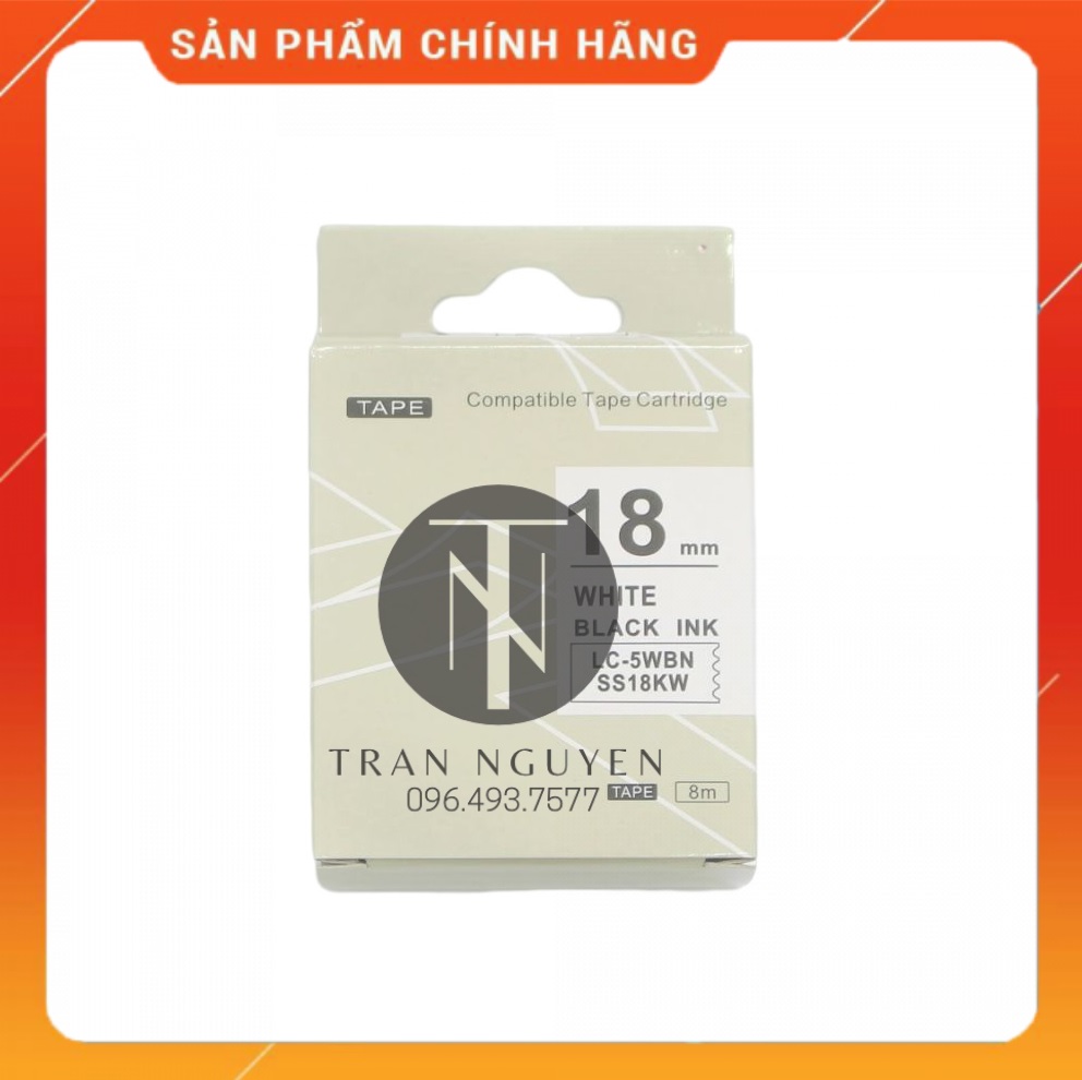 Nhãn in Tepra SS18KW - Chữ đen nền trắng 18mm x 8m - Hàng nhập khẩu