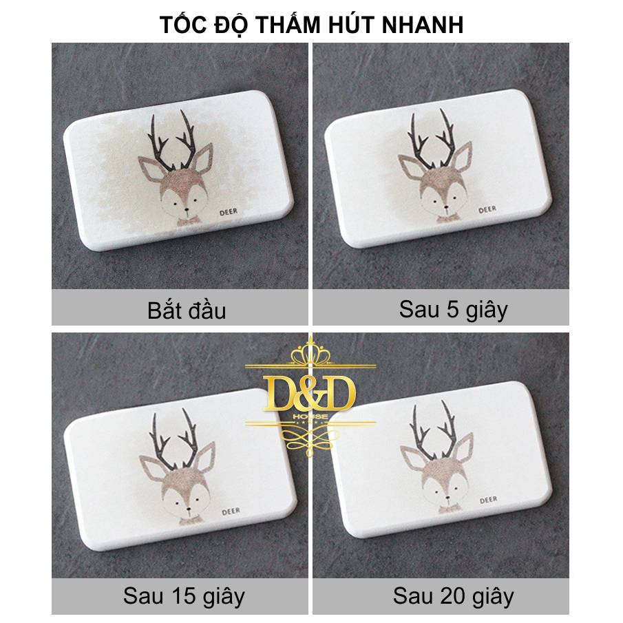 Lót ly, cốc Diatomite chữ nhật siêu hút nước họa tiết, thông điệp dễ thương