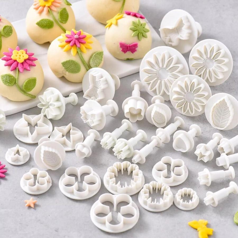 COMBO khuôn 3D FONDANT 36 món tạo hình HOA LÁ Ngôi SAO TIM BƯỚM + Bộ vét. Dụng cụ tạo hình phụ kiện TRANG TRÍ BÁNH