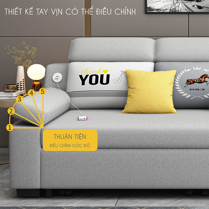 Giường Ngủ Sofa Gấp Gọn Thành Ghế Sofa. Ghế Sofa Giường. Giường Sofa Vải Lanh Cao Cấp Có Ngăn Chứa Đồ, Cổng Sạc USB. Tặng Kèm Gối Cùng Tone