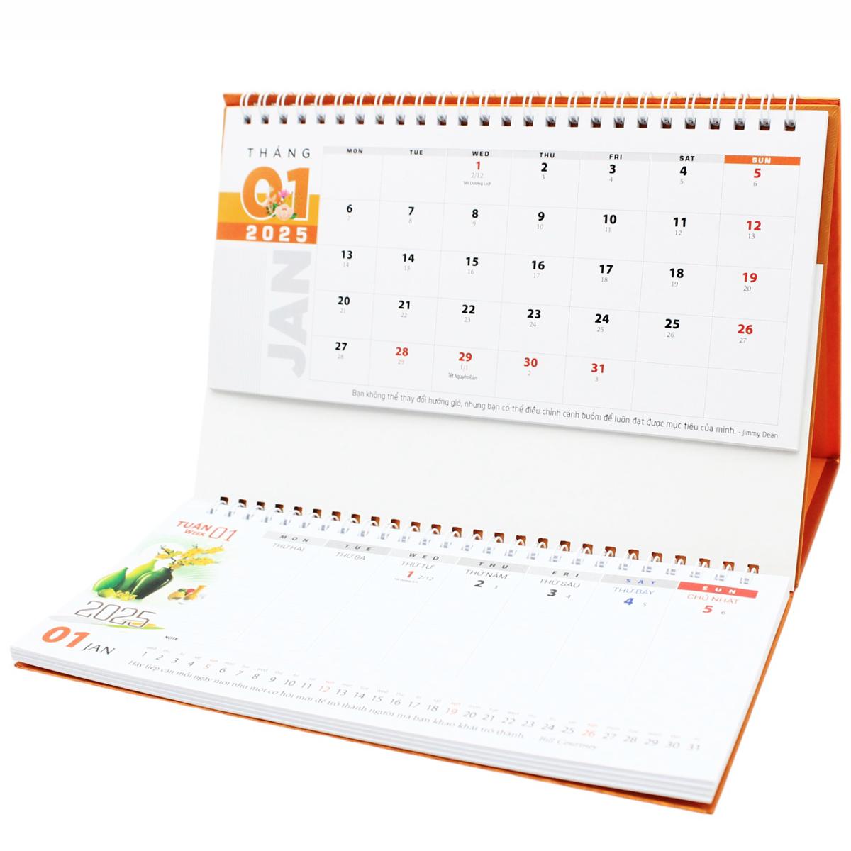 Lịch Bàn 2025 Có Note - Thuận Buồm Xuôi Gió - Văn Lang VL-LB14 - Đế Màu Xanh