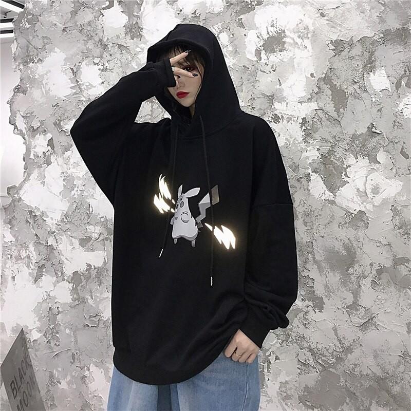 Áo Hoodie vải nỉ pikachu Phản quang nam nữ