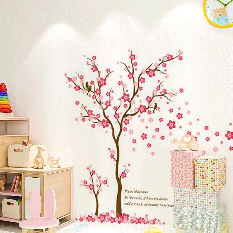 Decal dán tường cây đào hồng dễ thương sang trọng