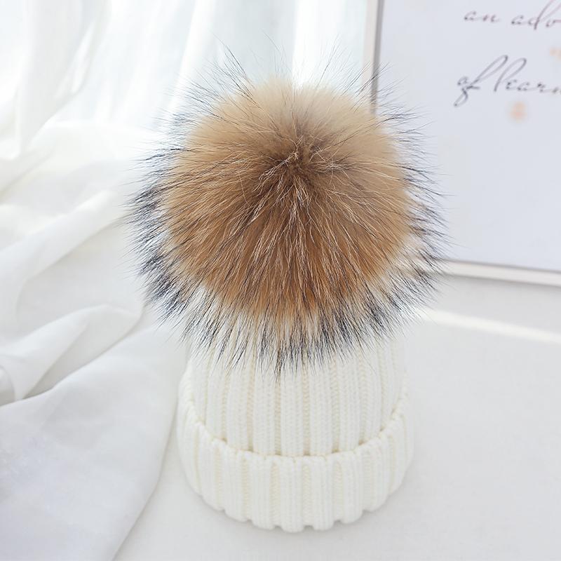 Hình Thật 2021 Gấu Trúc Lông Pompon Mùa Đông Nón Skullies Cô Gái Pom Pom Beanie Ấm Dệt Kim Bobble Lông Pompom Mũ Và Khăn bộ Trẻ Em