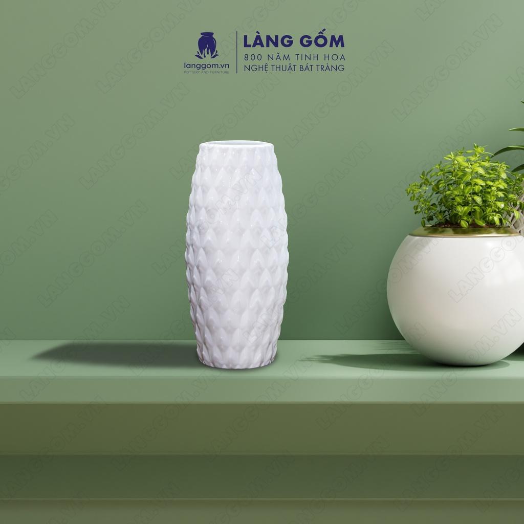 Bình hoa, lọ hoa Gốm sứ Bát Tràng cao cấp Men trắng bom mũi tên dùng làm quà tặng, trang trí - Làng Gốm Bát Tràng