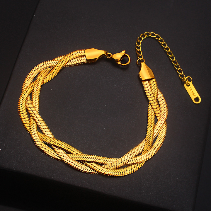 Lắc tay titan 3 sợi mì dẹp đan chéo thời trang WVT763 Không đen không gỉ sét