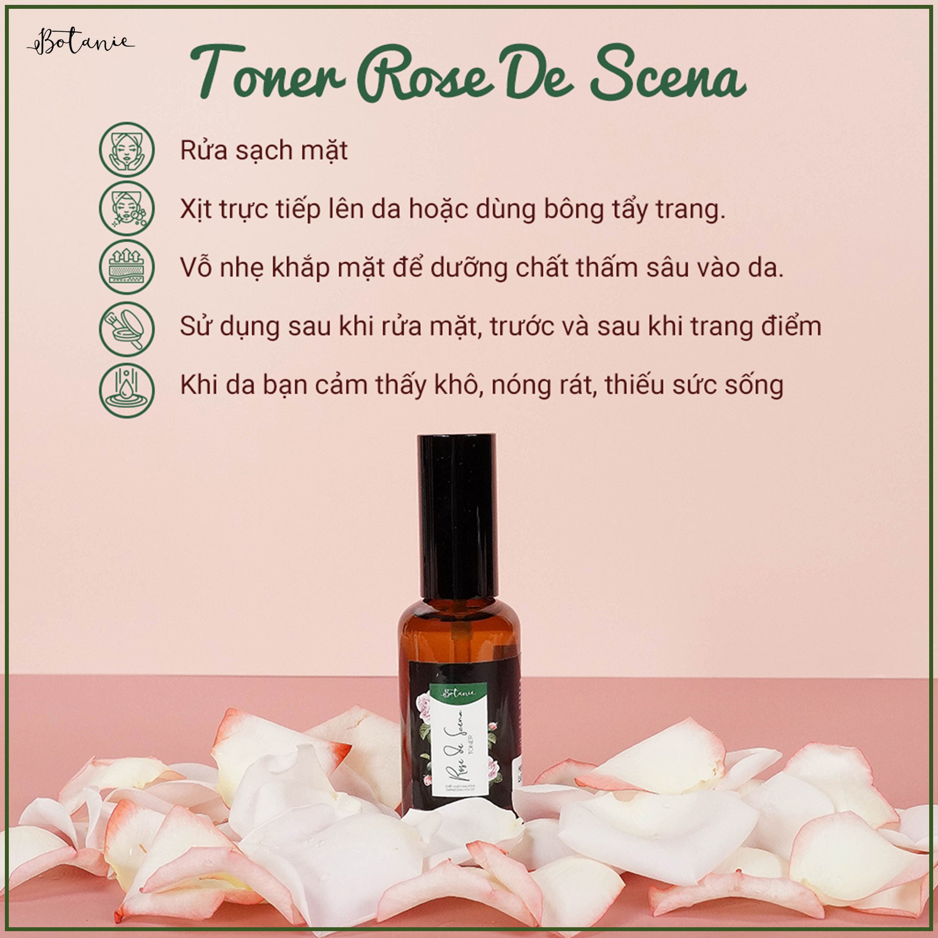 Toner Rose De Scena - Chiết xuất hoa hồng Damascena hữu cơ - Dạng Xịt (100ml) - Dịu nhẹ, không chứa cồn