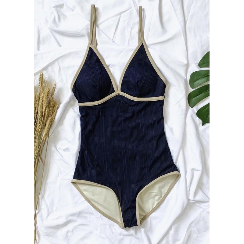 Monokini bikini liền mảnh cúp ngực viền dây màu xanh than/ xanh lá