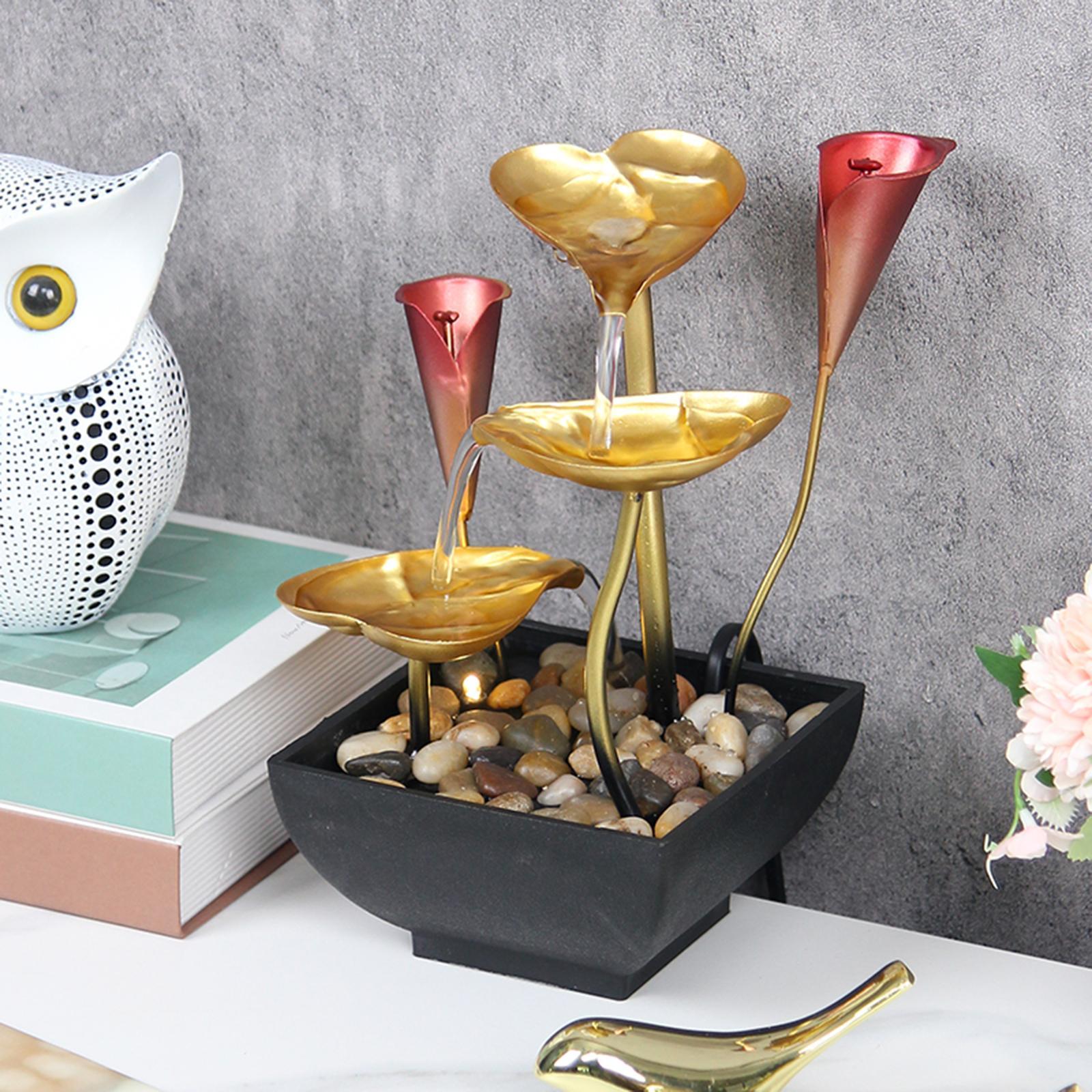 Tabletop Water Fountain Waterfall Desktop Warm Light for Indoor Bedroom Home