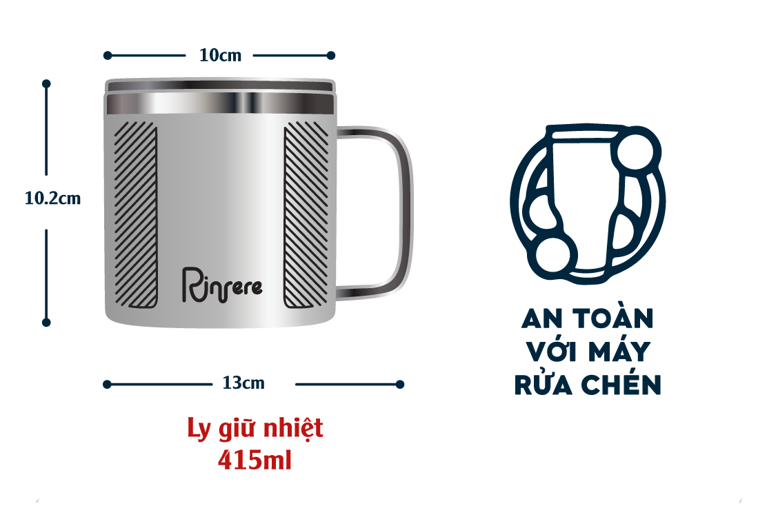 Ly Giữ Nhiệt Cà Phê Có Tay Cầm Nắp Trượt Chống Tràn Rinfere