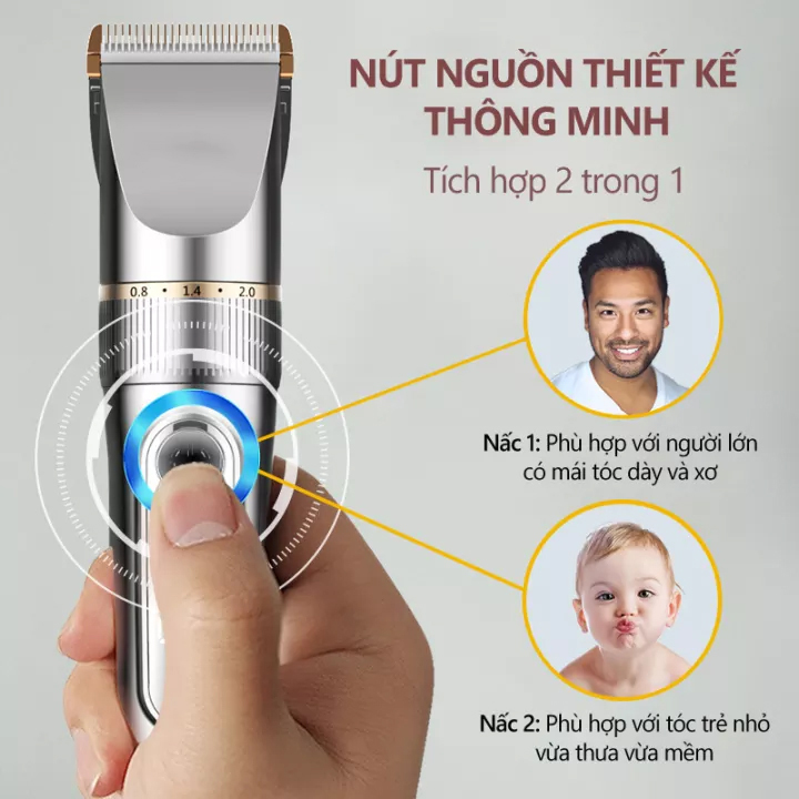 Tông Đơ Cắt Tóc Cao Cấp Màn Hình Hiện Thị Pin, Lưỡi Sứ,Pin Trâu 2000 mAh.Chống Nước,Tặng Kèm Áo và Lược Cắt Tóc + 2 Kéo Cắt Tỉa Tóc FULLBOX