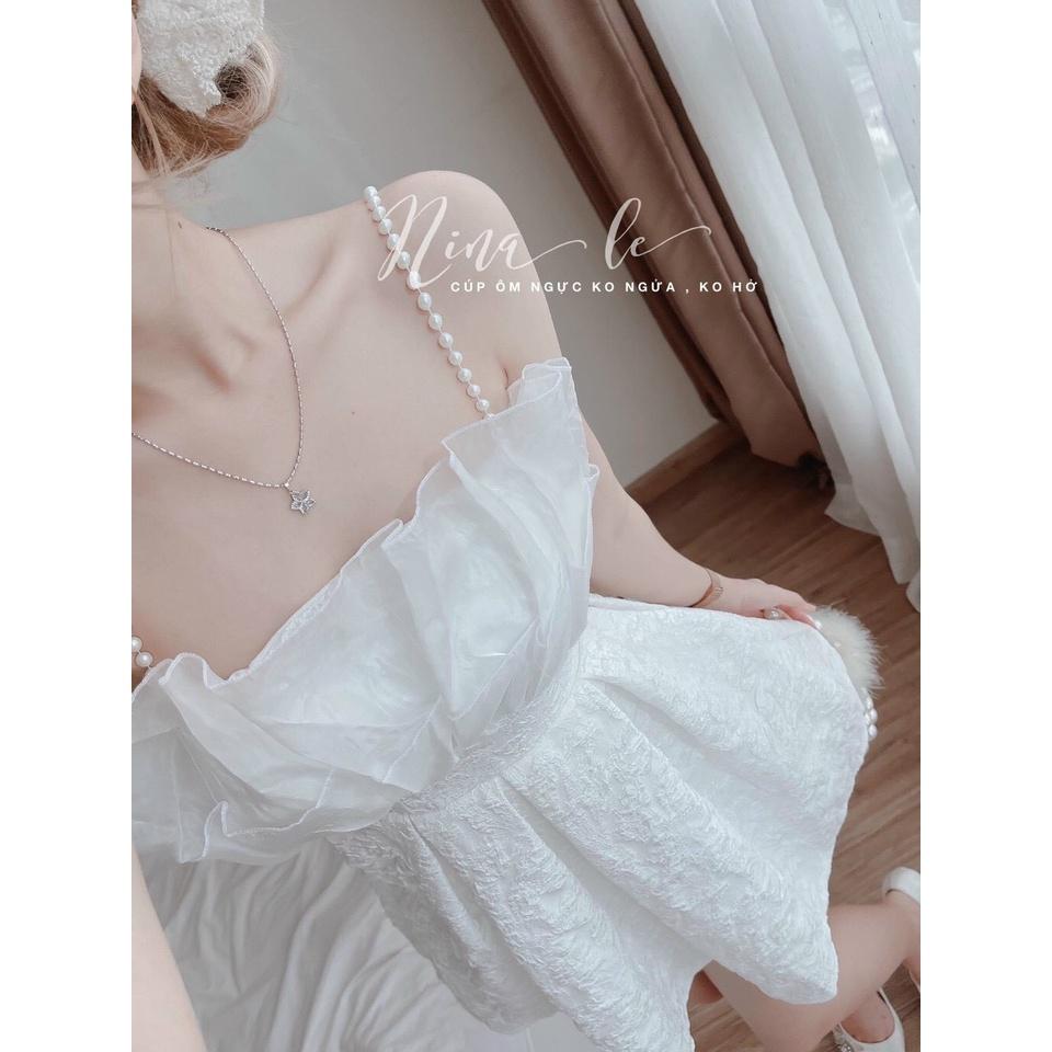 FREE SHIP Đầm váy nữ dây cườm 2 màu siêu xinh họa tiết hở lưng quyến dũ gấm xòe tôn dáng DS