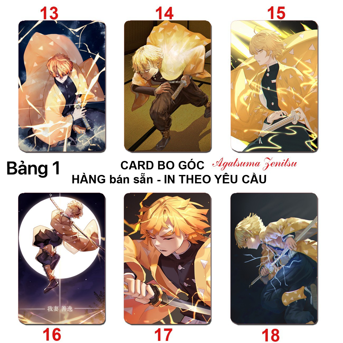 Mua Card Bo Góc Agatsuma Zenitsu 6 Ảnh Khác Nhau/Thẻ Card Agatsuma Zenitsu  Anime Kimetsu No Yaiba - 6 Card Bảng 4 Tại Mppshop