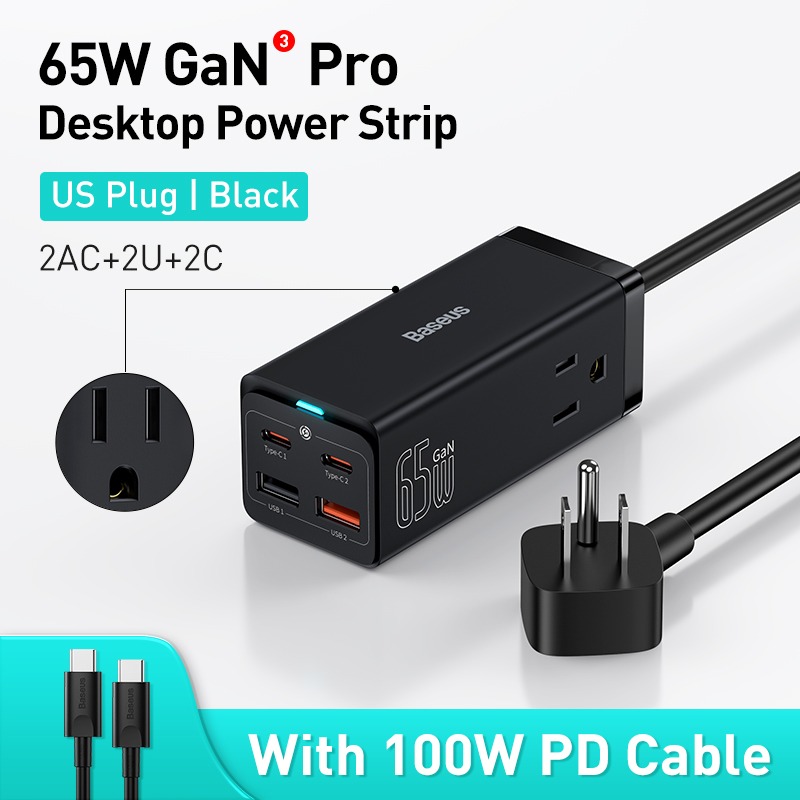 Củ Sạc Siêu Nhanh 100w Gan 3 Pro Baseus Desktop Power Ship Tích Hợp AC – Type C – USB Cho Máy Tính, Laptop, Điện Thoại - Hàng Chính Hãng