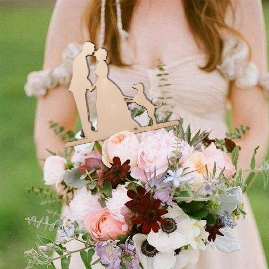 2X Pack of 4 Bride and Groom Silhouette with Dog Cake Topper Wedding Cake Decor