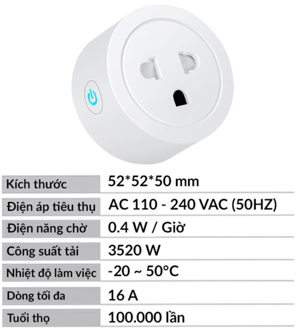 Ổ Cắm Điện Điều Khiển Qua Điện Thoại Thông Minh, App Tuya Hoặc Smart Life, 100V 220V-10A