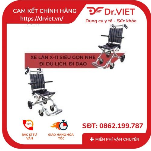 [CHÍNH HÃNG] - Xe lăn xách tay cao cấp Lucass X11 - Xe lăn nhôm du lịch, dễ dàng gập gọn và mang theo,trang bị thêm dây đai an toàn,phù hợp sử dụng cho trẻ em hay người lớn có tải trọng dưới 75kg