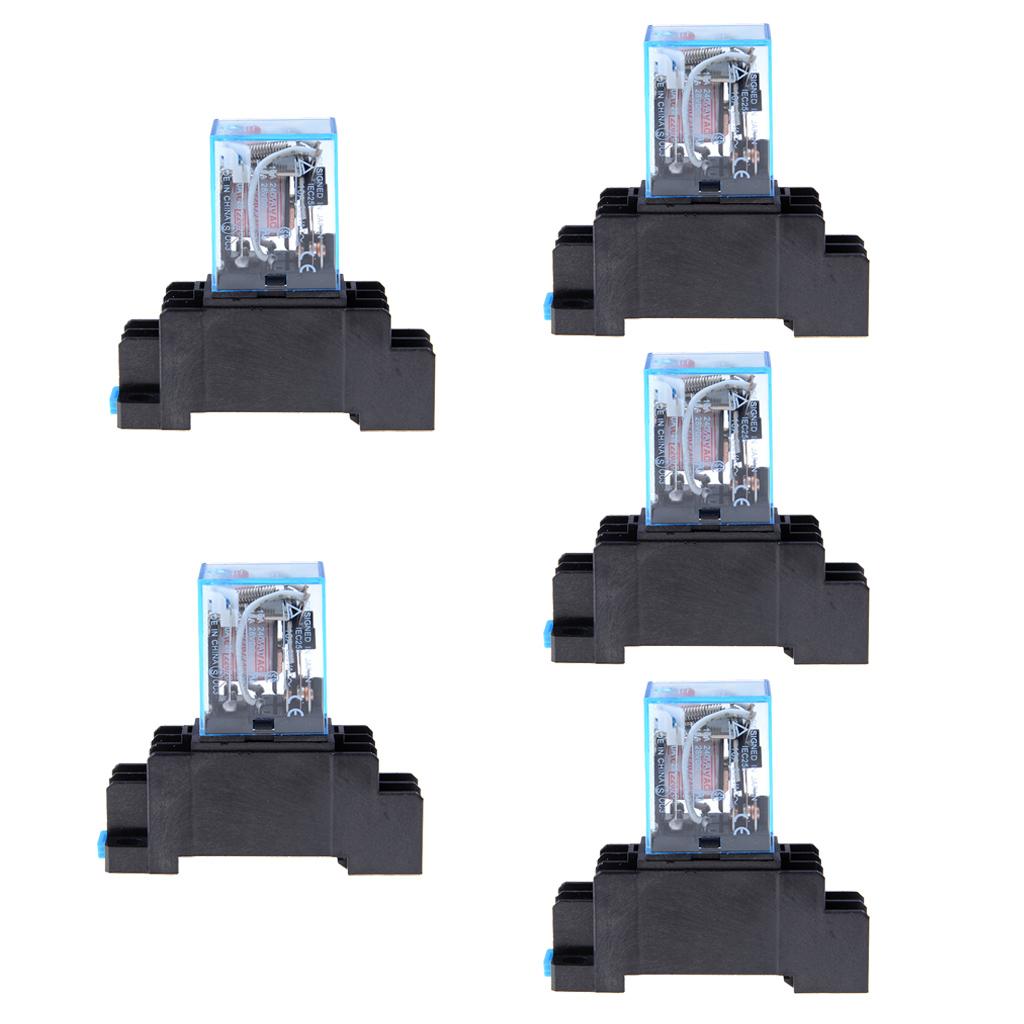 5pcs 12V 24V DC 220V AC Coil Power Relay LY2NJ 8 Pin With Socket Base