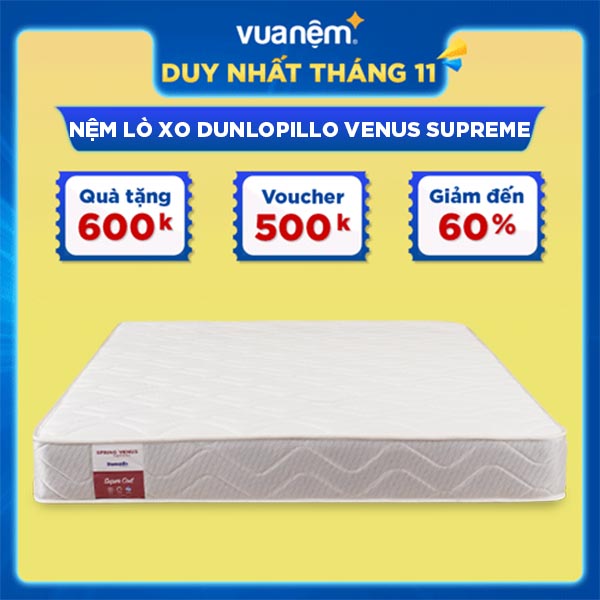 Nệm lò xo cao cấp Dunlopillo Venus Supreme đàn hồi cao, êm ái, hệ thống lò xo không gỉ, hỗ trợ giữ cột sống tự nhiên