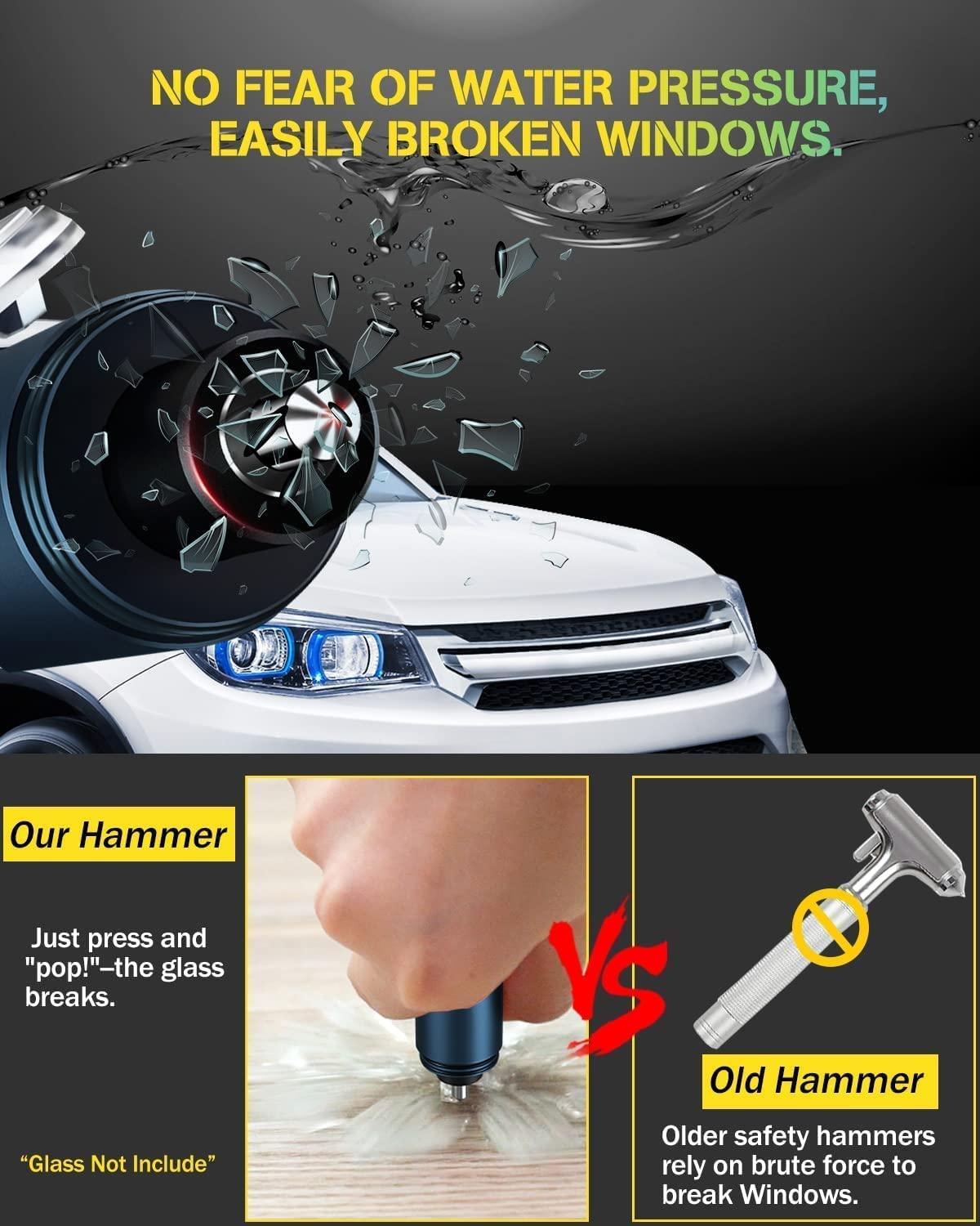 Băng cắt kính vỡ, búa an toàn ô tô 2 trong 1, đầu thép vonfram, vỏ nhôm, công cụ sinh tồn xe Keychain di động