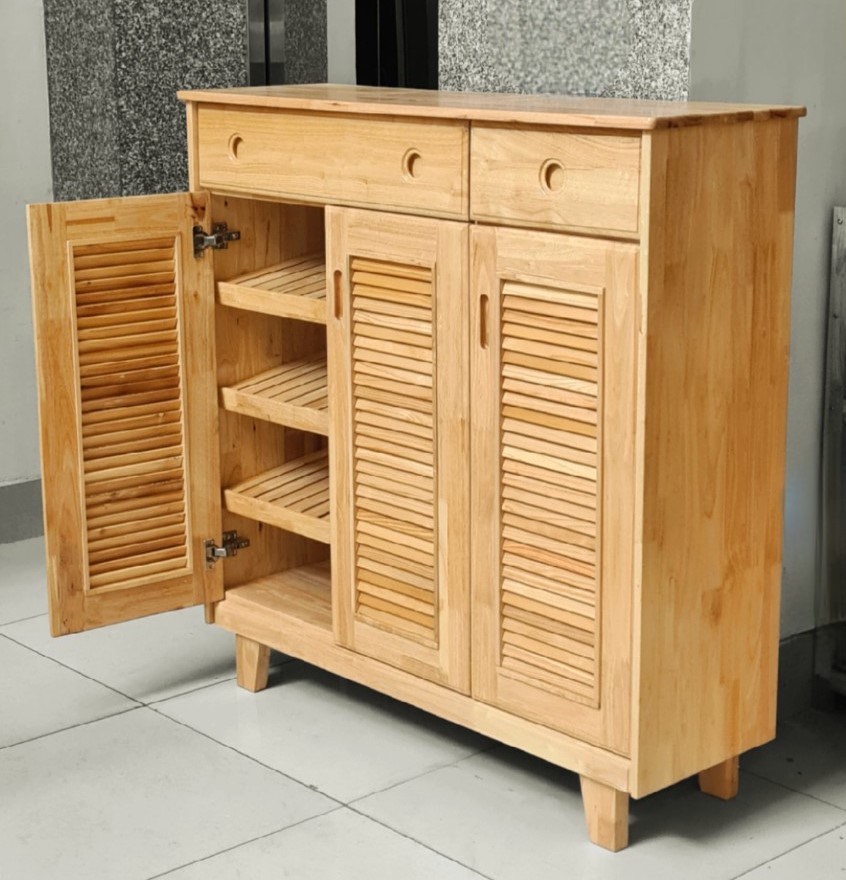 Tủ Giày Gỗ Ngang 1m 3 Cánh Có Hộc Nhiều Màu, Tủ Trang Trí Gỗ Cao Su - Hàng VN Xuất Khẩu