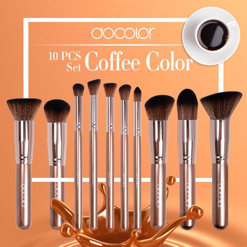 Bộ cọ cao cấp màu cà phê 10 cây Docolor Pieces Makeup Brushes Set