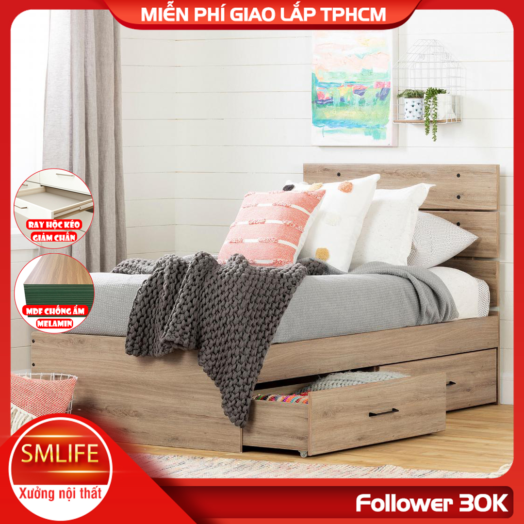 Giường ngủ gỗ hiện đại SMLIFE Snoop | Gỗ MDF dày 17mm chống ẩm | D206xR125xC100cm