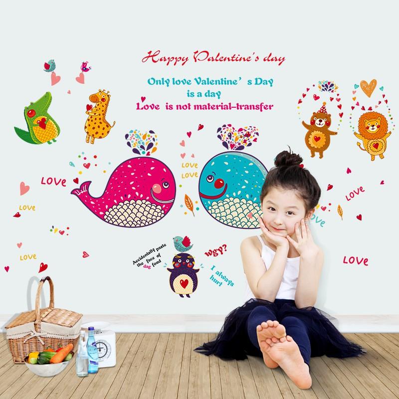 Sticker Decal dán tường Đôi cá voi Happy valentine cho bé SK9092