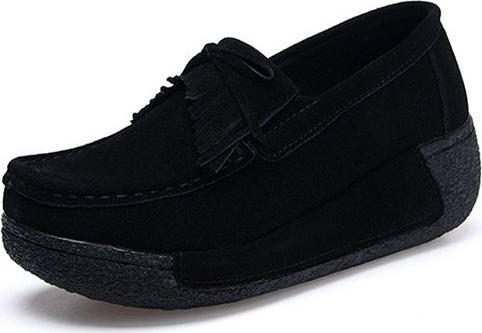 Ladies Casual Shoes Soft Suede Fringed Thick Bottom Slip-On Loafer