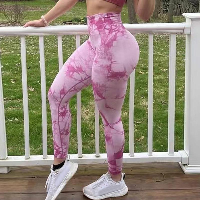 Cà vạt nhuộm quần yoga quần legging thể thao phụ nữ quần legging legging cao đẩy lên người phụ nữ quần bó tập luyện tập thể dục quần áo tập thể dục Color: Tie dye-gray Size: S