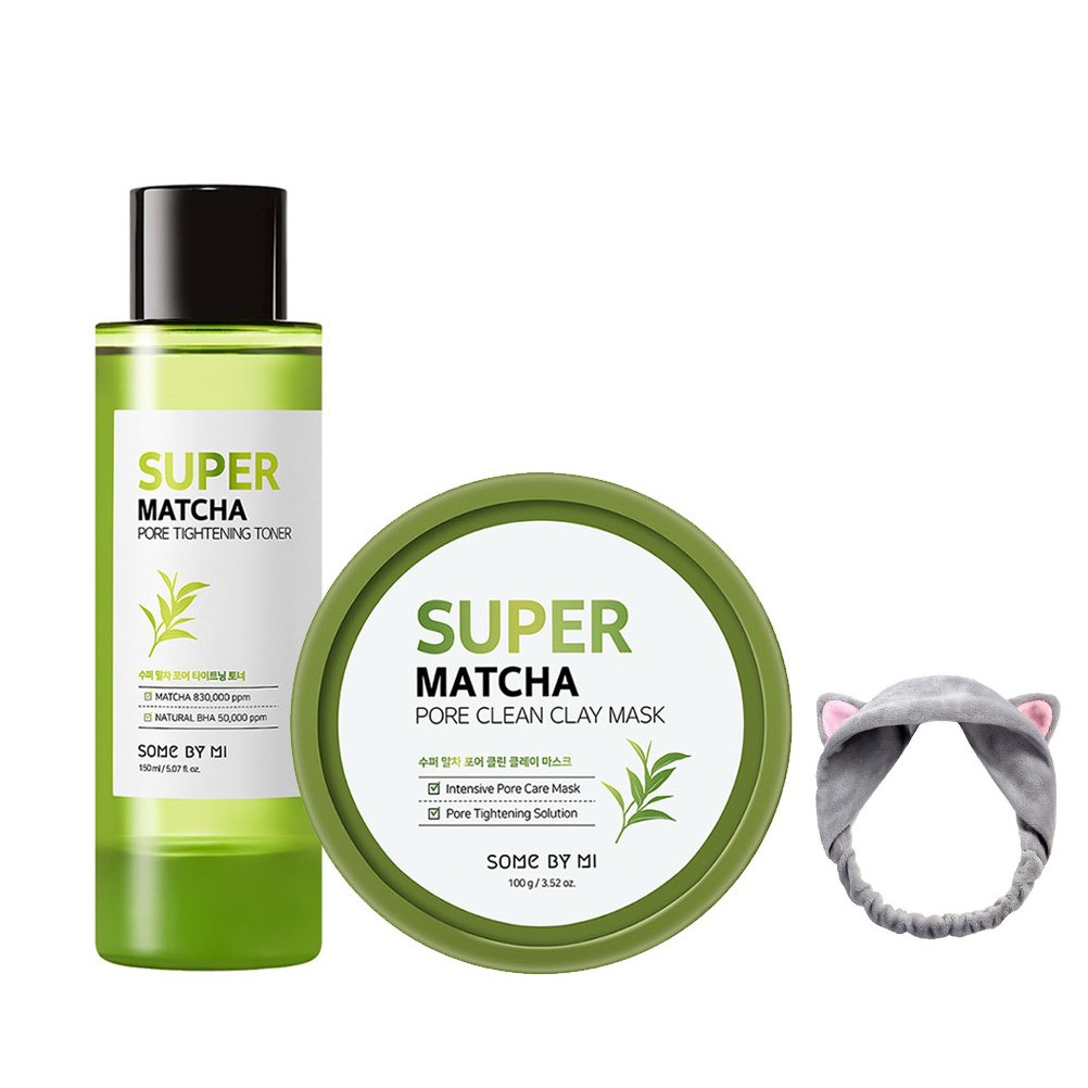 Combo Dưỡng Da,Làm Sạch, Thu Nhỏ Lỗ Chân Lông Some By Mi Super Matcha Pore (Tightening Toner + Clean Clay Mask) + Tặng Kèm 1 Băng Đô Tai Mèo (Màu Ngẫu Nhiên)